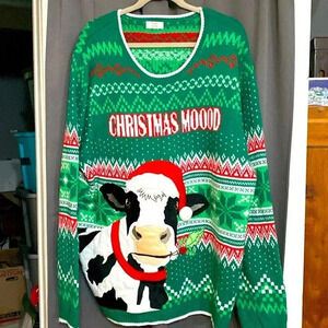 HOLIDAY TIME MENS‎ CHRISTMAS  SWEATER SIZE 2XL (50/52) COW RED GREEN